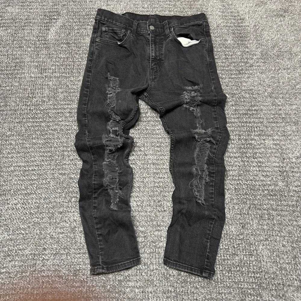 Levis 512 Jeans Men's Black Slim Fit Tapered Leg Denim Size‎ 32x30 Distressed